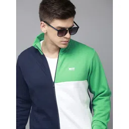BEAT LONDON by PEPE JEANS Men Navy Blue & Sea Green Colourblocked Front-Open Sweatshirt image 1