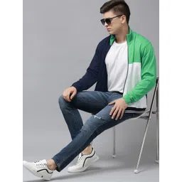 BEAT LONDON by PEPE JEANS Men Navy Blue & Sea Green Colourblocked Front-Open Sweatshirt image 5