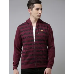 BEAT LONDON by PEPE JEANS Men Red & Navy Blue Printed Hooded Sweatshirt-picture-14