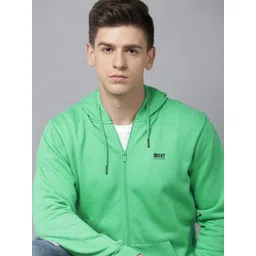 BEAT LONDON by PEPE JEANS Men Sea Green Solid Front-Open Hooded Sweatshirt-picture-22
