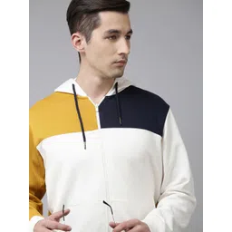 BEAT LONDON by PEPE JEANS Men White & Yellow Colourblocked Hooded Sweatshirt-picture-27