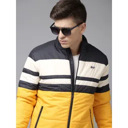 BEAT LONDON by PEPE JEANS Men Yellow & Navy Blue Colourblocked Lightweight Puffer Jacket-picture-29
