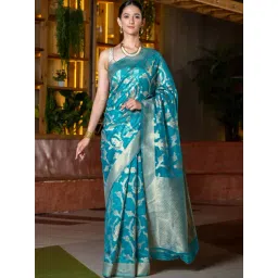 BEATITUDE Blue Woven Saree With Unstitched Blouse-picture-25