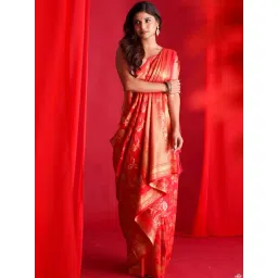 BEATITUDE Red Woven Saree With Unstitched Blouse-picture-34