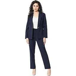 beatnik 2 Piece Outfits for Women Notched Lapel Collar Long Sleeve Solid Color Blazer with Trousers | Casual Elegant Business Western Suit Sets for Women-picture-19