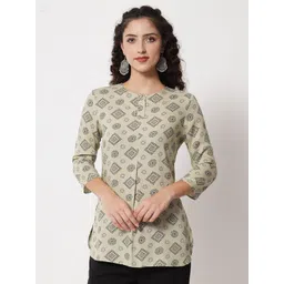 Beatnik Light Green Geometric Printed Kurti image 1