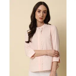 Beatnik Mandarin Collar Cuffed Sleeves Cotton Shirt Style Top-picture-32