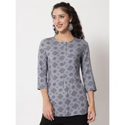 Beatnik Women Grey & Black Geometric Printed Kurti-picture-41