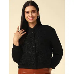 Beatnik Women Stand Collar Self Design Casual Bomber Jacket-picture-36