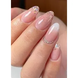 Beautiful Set of 24 Artificial Reusable Nails in Pink with crushed glitter tips with glue-picture-10