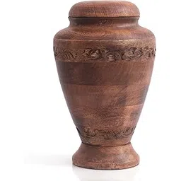Beautifully Hand Engraved Wooden Urn Vase for Human Ashes Funeral Cremation Burial Casket Keepsake Ash Scatter Vase Male Female Adult Floral Decorative Lifelong Memorial Columbarium 12 x 7 Inches-picture-20