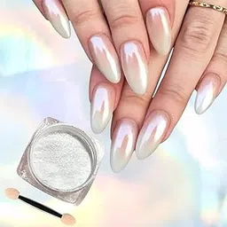 beauty empire White Pearl Chrome Nail Powder - 1g Mirror Effect for Gel Nails, Metallic Mermaid Polish Dust Kit (White Pearl)-picture-12