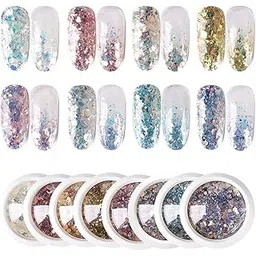 Beauty Empire DIY Nail Art Gradient Glitter Magic Color Changing Laser Thin Sequins Mixed Mirror Hexagon Shape Mermaid Flakes Spangles Palette Craft Glitters Holographic Manicure (8 PCS)-picture-12