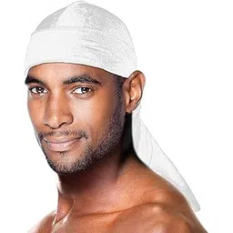 beauty town Durag - Velvet Long Tail 360/540/720 Wave - Premium Soft Quality Fabric, Coconut Oil Treated Stretchable Headwraps, Headtie, Headwear for Men and Women (White - 1 pack)-picture-14