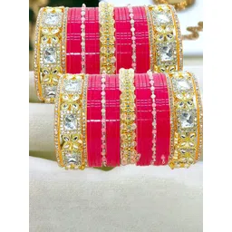 BeautyTrends Set Of 50 Gold-Plated Kundan Studded & Artificial Beaded Chuda Bangles-picture-34