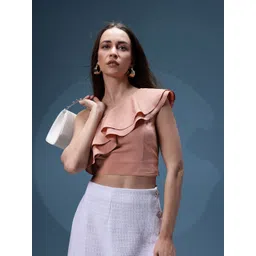 bebe Dose of Vitamin One Shoulder Ruffles Crop Top-picture-26