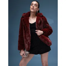 bebe Faux Fur Trim Notched Lapel Collar Front-Open Overcoat-picture-31