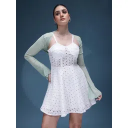 bebe Season Staple Smocked Schiffli Pure Cotton Fit & Flare Dress-picture-36