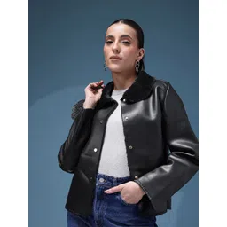 bebe Spread Collar Faux Fur Detail Tailored Jacket-picture-22