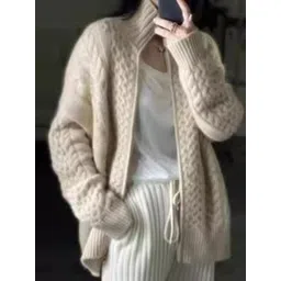 bebe Women Cable Knit Cotton High Neck Front-Open Sweaters-picture-16