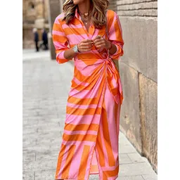 bebe Women Colourblocked Striped Embellished Shirt Midi Dress-picture-40