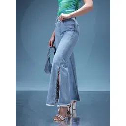 bebe Women Denim Daze Beaded High-Rise Wide Leg Jeans with High Slits-picture-23