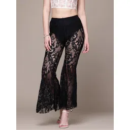 bebe Women Future Glam See-Through Lace High-Rise Flared Trousers-picture-41