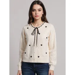 bebe Women Geometric Self Design Round Neck Applique Sweaters image 1