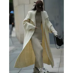 bebe Women Geometric Self Design Round Neck Longline Front-Open Sweaters-picture-26