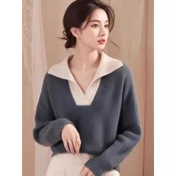 bebe Women Ribbed Shirt Collar Sweaters-picture-37