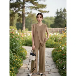 bebe Women Solid Top and Palazzos Co-Ord Set-picture-24