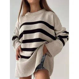 bebe Women Striped Longline Pullover Sweater-picture-19