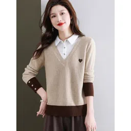 bebe Women V-Neck Long Sleeves Pullover-picture-26