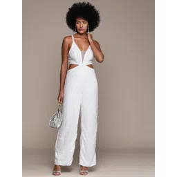 bebe Women White Future Glam Cut-Out Sequinned Jumpsuit-picture-39