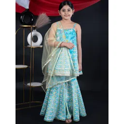 BEBE UNICORN Girls Floral Printed Regular Gotta Patti Pure Cotton Kurta with Sharara & With Dupatta-picture-21