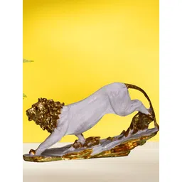 BECKON VENTURE White & Gold Toned Textured Lion Figurine Showpiece-image-34