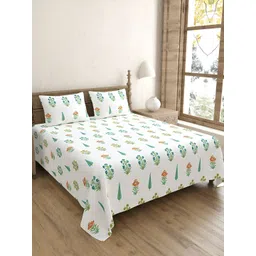 BED-SHEET.COM Blue & Green Floral Printed Cotton 240TC King Bedsheet With 2 Pillow Covers-picture-12