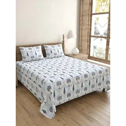 BED-SHEET.COM Blue & White Ethnic Motifs 240 TC Cotton King Bedsheet with 2 Pillow Covers-picture-39