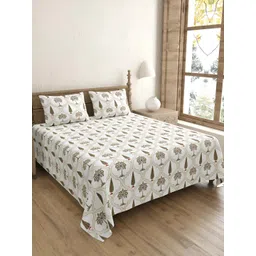 BED-SHEET.COM Brown & White Ethnic Motifs 240 TC Cotton King Bedsheet with 2 Pillow Covers-picture-26