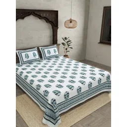 BED-SHEET.COM Fancy Inclination Green Printed Cotton 180 TC King Bedsheet Set 2.74 x 2.28m-picture-23