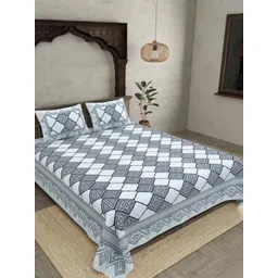 BED-SHEET.COM Green Floral Jaipur Fabric 180 TC King Bedsheet with 2 Pillow Covers-picture-17