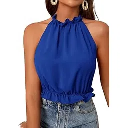 bedazzle Women’s Royal Blue Halter Neck Sleeveless Top Royal Blue Color-picture-12