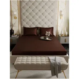 Bedbathandbliss Brown 300 TC King Bedsheet with 2 Pillow Covers-picture-19