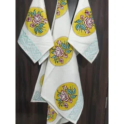 Bedbathandbliss White & Yellow 3 Pieces Floral Printed Cotton 300 GSM Towel Set-picture-27