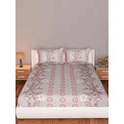 BEDROSE Peach-Coloured & Grey Floral 144 TC King Bedsheet with 2 Pillow Covers-picture-26