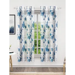 Bedspun Cosmo Blue & White 2 Pieces Floral Sheer Window Curtains-picture-10