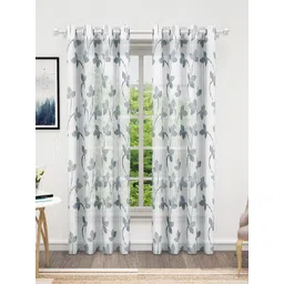 Bedspun Cosmo Grey & White 2 Pieces Floral Sheer Door Curtains-picture-32