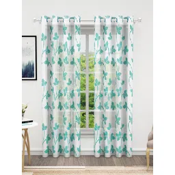 Bedspun Cosmo Teal & White 2 Pieces Floral Sheer Door Curtains-picture-19