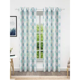 Bedspun Cosmo White & Blue 2 Pieces Floral Sheer Door Curtains-picture-33