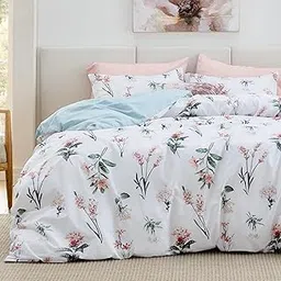 Bedsure Duvet Cover Queen Size - 100% Cotton Reversible Cute Floral Duvet Cover Set with Zipper Closure, Pink Flower White Bedding Comforter Cover, 1 Duvet Cover 90"x90" and 2 Pillow Shams 20"x26"-image-46